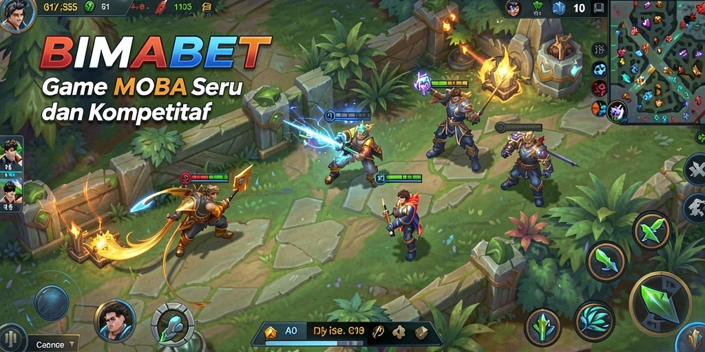 Screenshot gameplay BIMABET yang menampilkan pertempuran intens di arena MOBA.