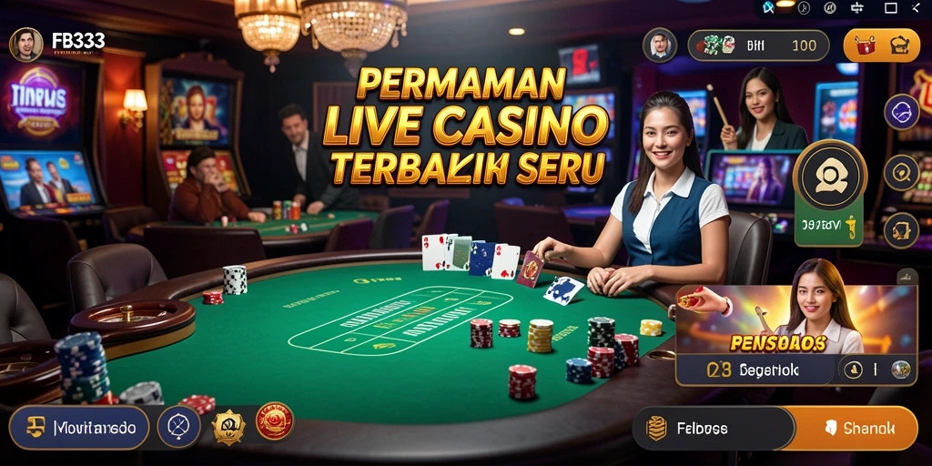 Screenshot FB333 menampilkan dealer langsung dan permainan kasino interaktif.