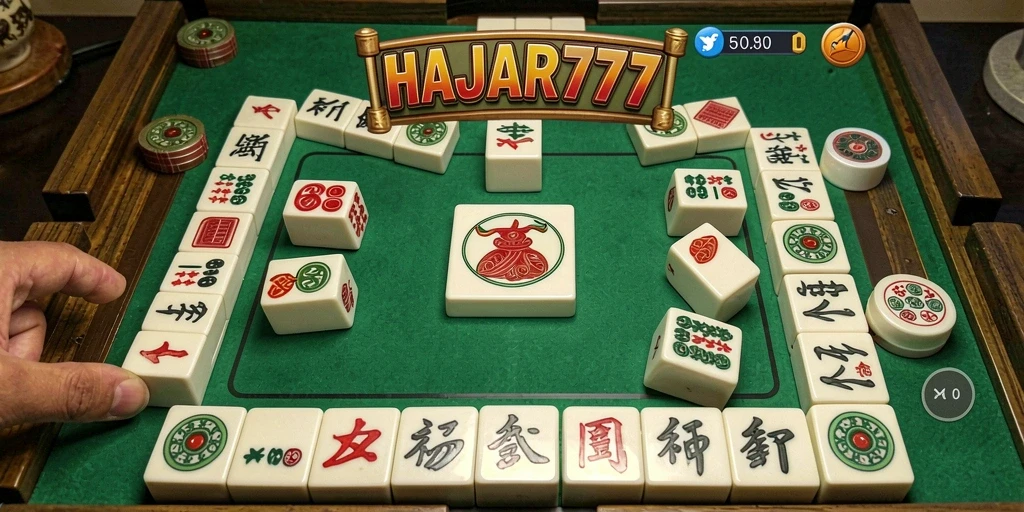 Screenshot gameplay HAJAR777 dengan ubin Mahjong yang berwarna-warni.