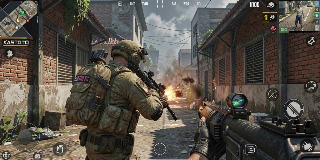 Tangkapan layar KASTOTO menunjukkan aksi mendebarkan dalam gameplay TPS.