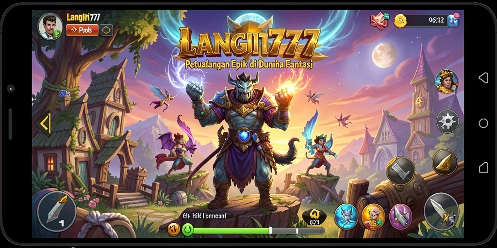 Screenshot menunjukkan pertarungan epik dalam LANGIT777 dengan karakter yang kuat.