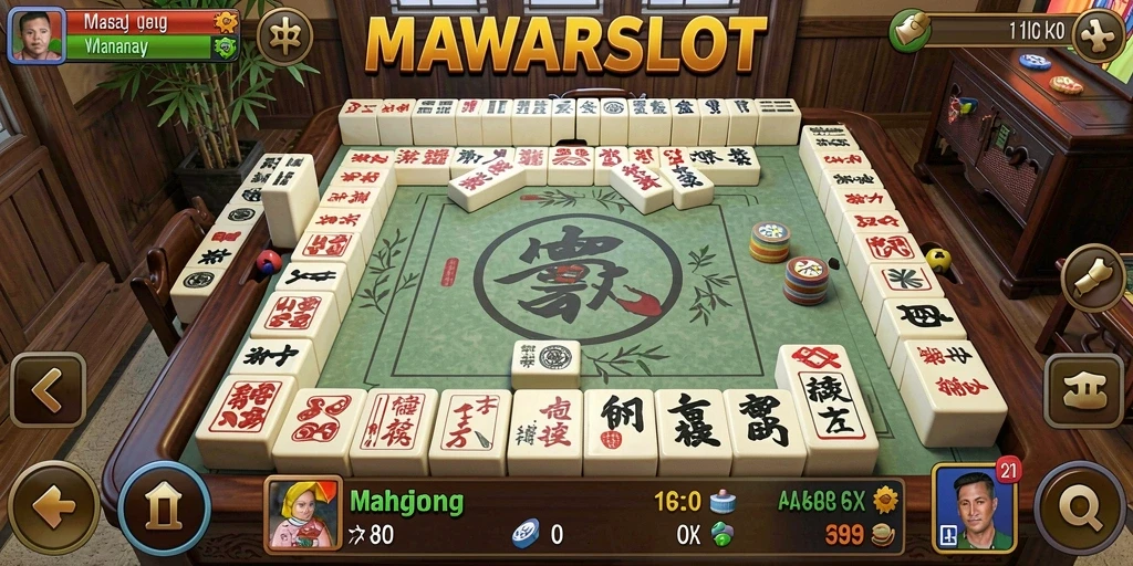 Screenshot gameplay <strong>MAWARSLOT</strong> yang menampilkan proses mencocokkan ubin Mahjong.