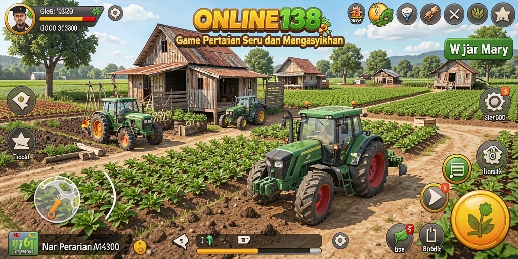 Screenshot gameplay ONLINE138 yang menunjukkan keseruan bertani.