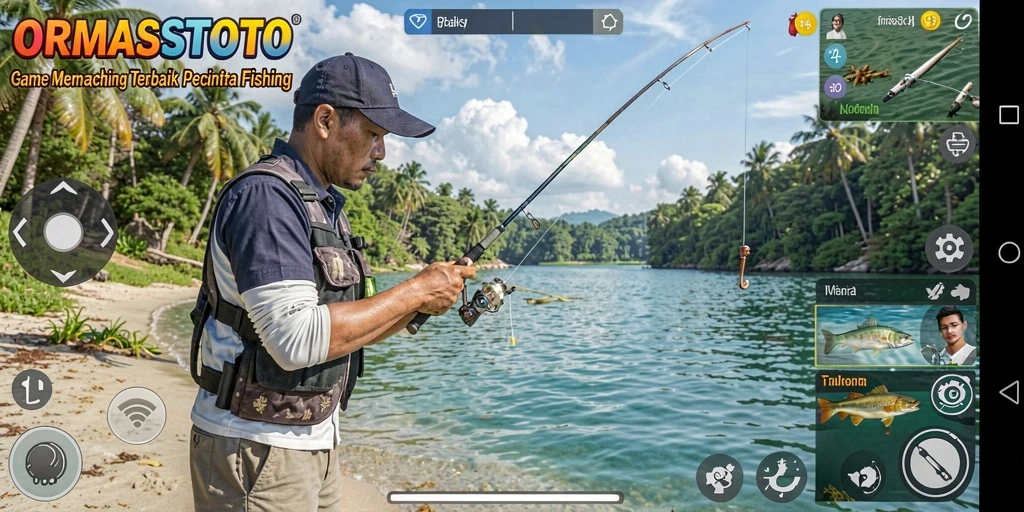 Screenshot gameplay ORMASSTOTO menampilkan saat memancing yang mendebarkan.