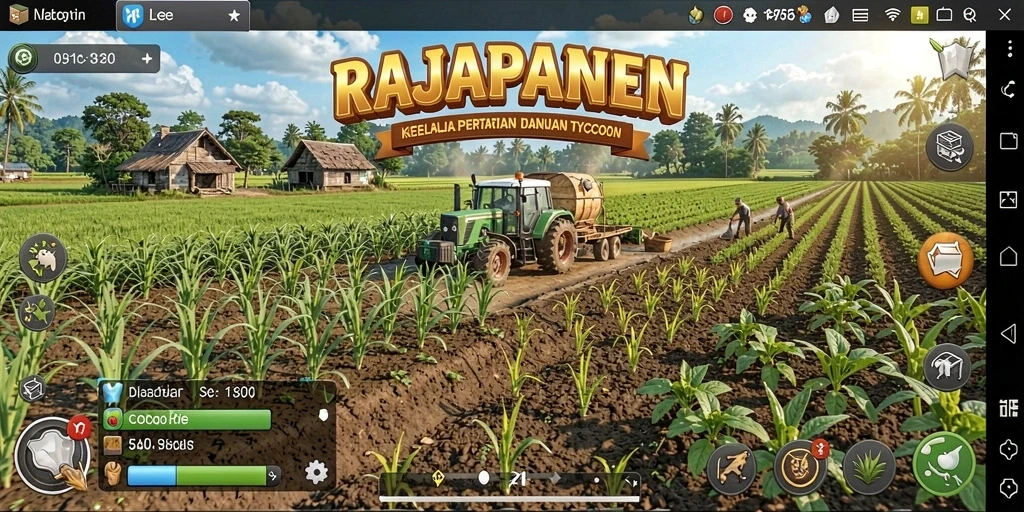 Tangkapan layar gameplay RAJAPANEN yang menampilkan aktivitas pertanian yang seru.