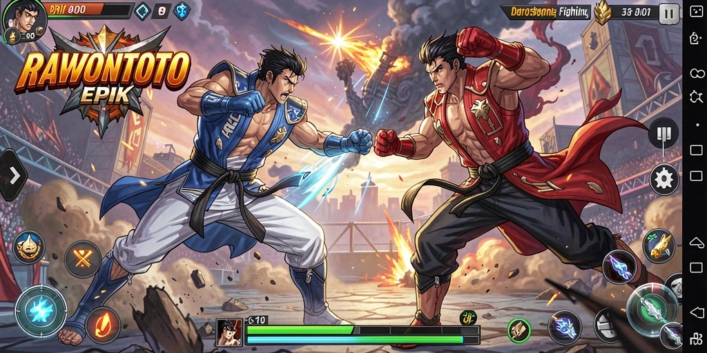 Tampilan gameplay RAWONTOTO yang memukau dalam pertarungan epik.