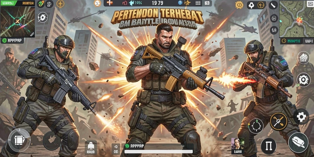 Tampilan gameplay RPRPRP menunjukkan pertempuran seru Battle Royale.