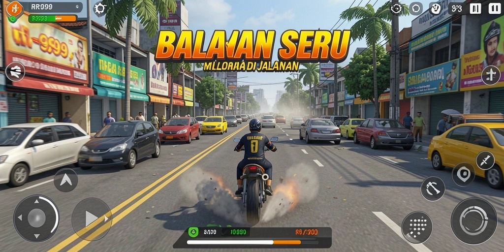 Screenshot utama RR999 menampilkan aksi balapan mendebarkan di berbagai trek.