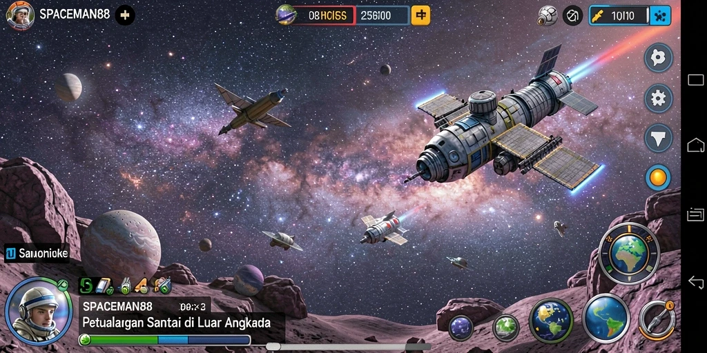 Tampilan gameplay SPACEMAN88 dengan bintang-bintang yang bersinar.