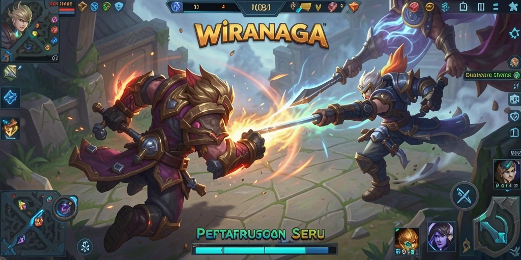 Tampilan gameplay MOBA yang seru dan menantang di WIRANAGA.